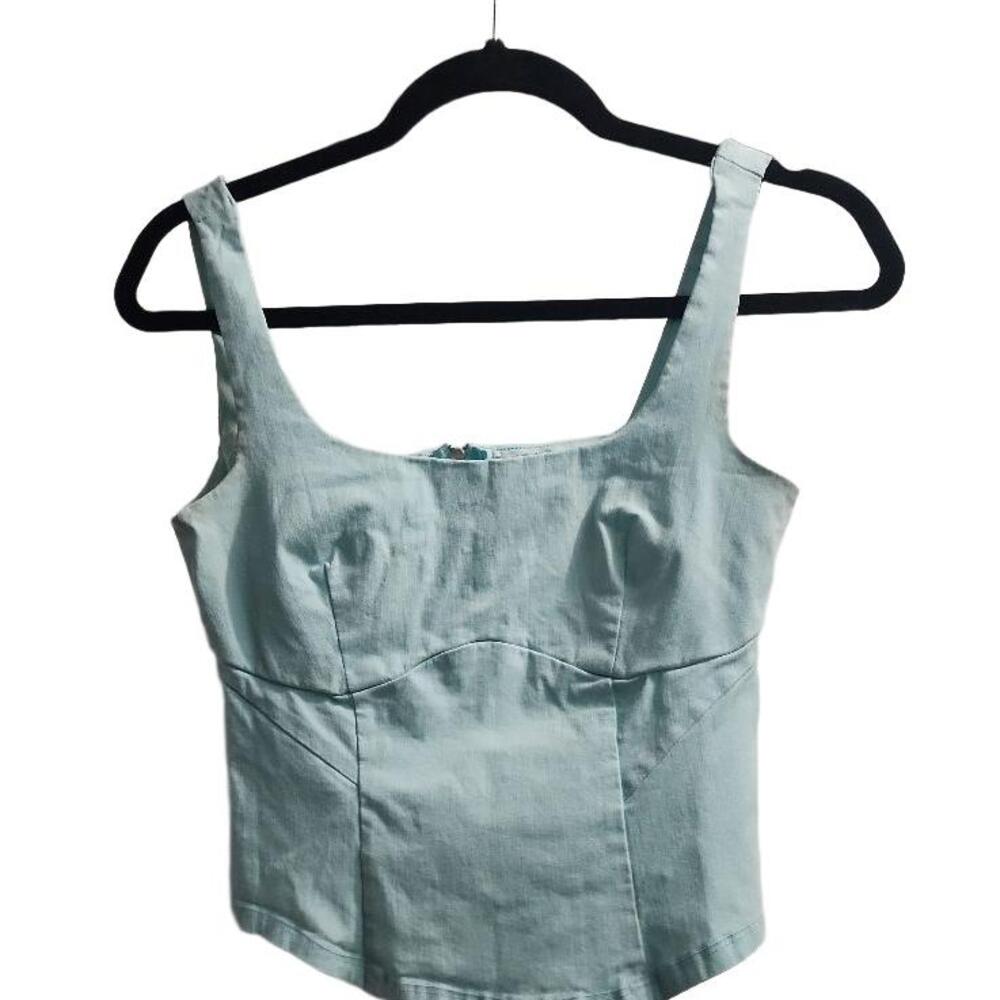Blue Rain Crop Top Womens Size S Light Blue Teal Bustier‎ Front Zipper Trendy